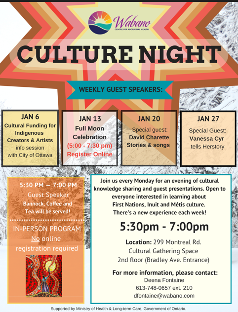 Poster of culture nights for the month of January