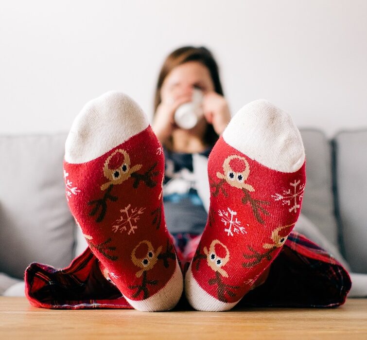 Christmas socks , feet close up