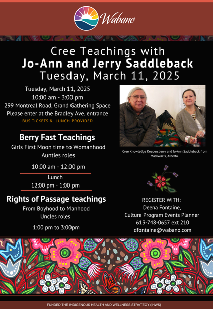 poster of event for March 11 2025 for Jo-Ann and Jerry Saddleback on rites of passage teachings. 